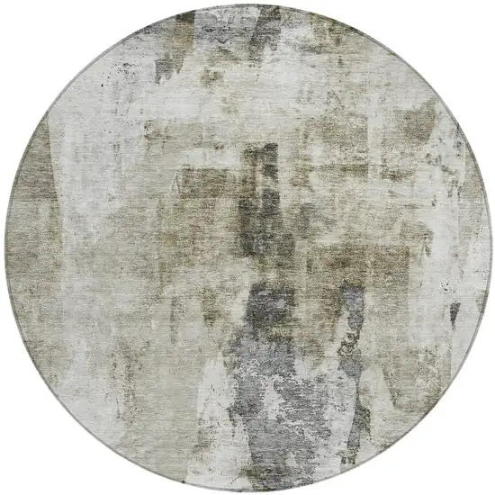 8' Taupe Ivory And Gray Round Abstract Washable Indoor Outdoor Area Rug Photo 6