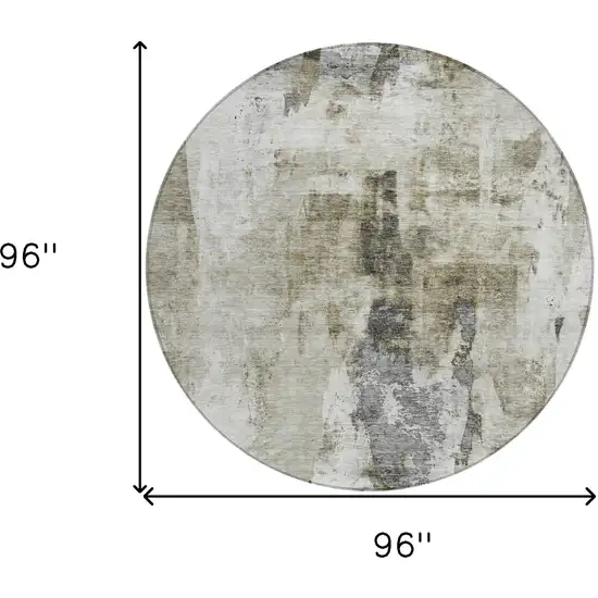 8' Taupe Ivory And Gray Round Abstract Washable Indoor Outdoor Area Rug Photo 9