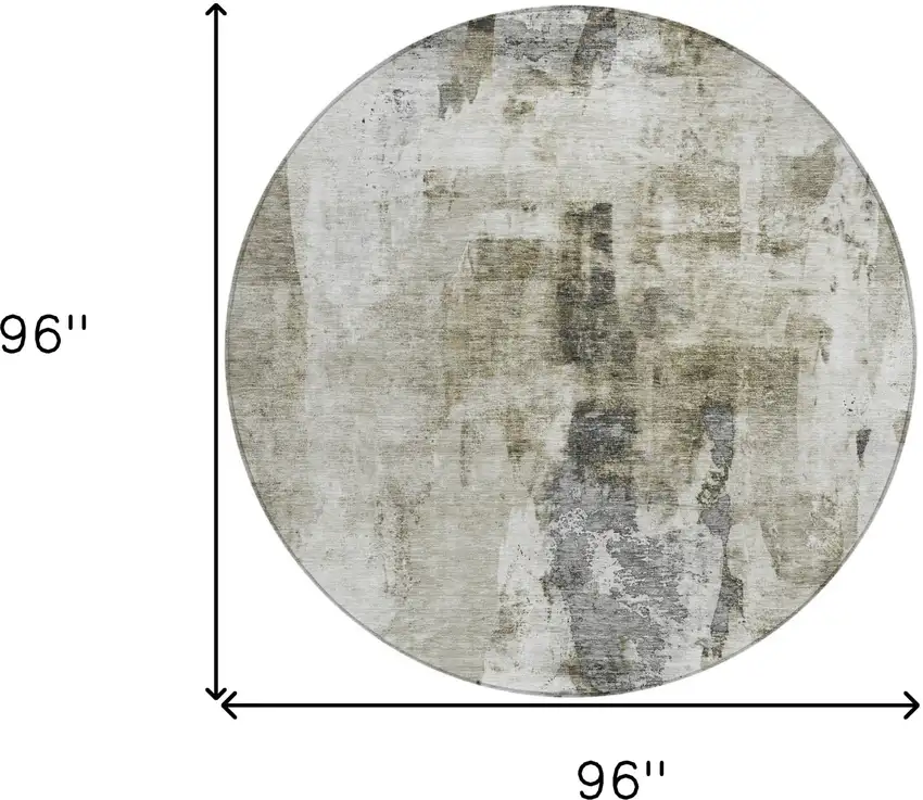 8' Taupe Ivory And Gray Round Abstract Washable Indoor Outdoor Area Rug Photo 9