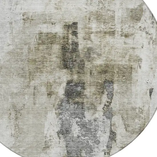 8' Taupe Ivory And Gray Round Abstract Washable Indoor Outdoor Area Rug Photo 5