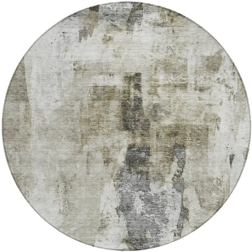 8' Taupe Ivory And Gray Round Abstract Washable Indoor Outdoor Area Rug Photo 2