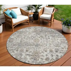 Photo of 8' Taupe Ivory And Gray Round Abstract Washable Indoor Outdoor Area Rug