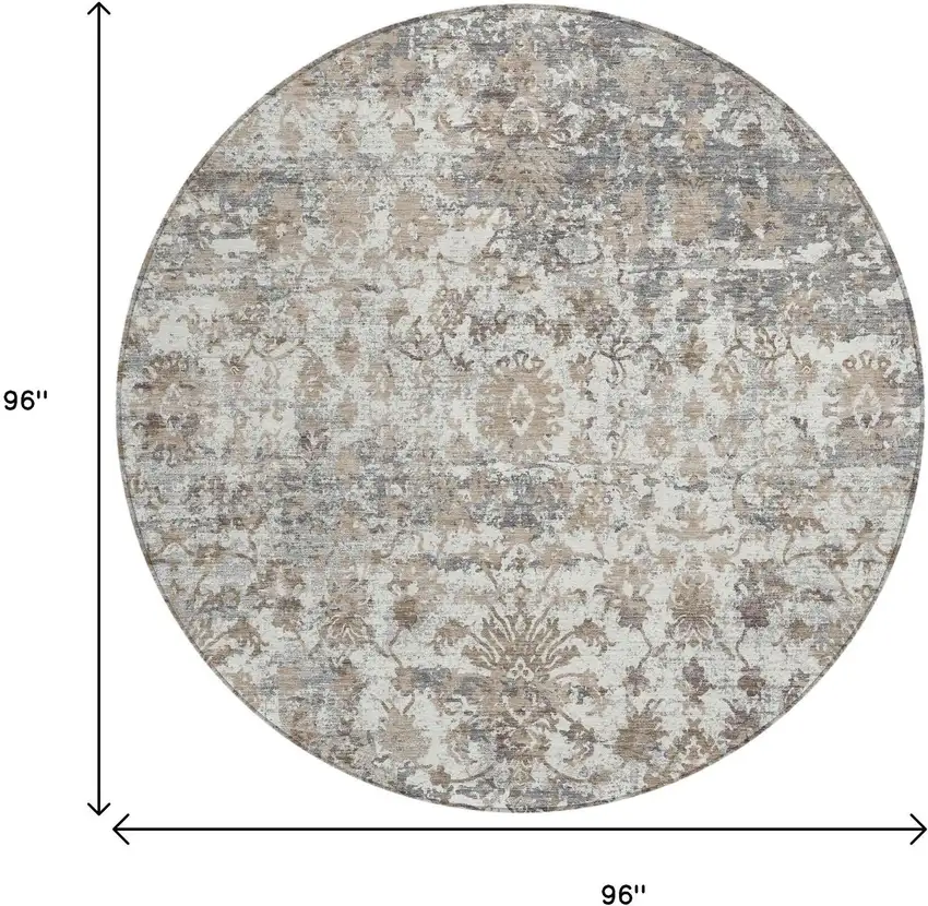 8' Taupe Ivory And Gray Round Abstract Washable Indoor Outdoor Area Rug Photo 8
