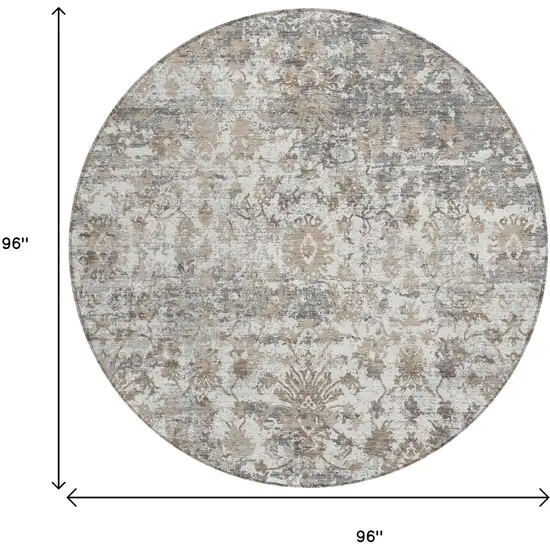 8' Taupe Ivory And Gray Round Abstract Washable Indoor Outdoor Area Rug Photo 8