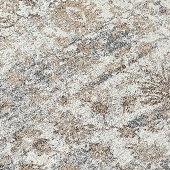 8' Taupe Ivory And Gray Round Abstract Washable Indoor Outdoor Area Rug Photo 9