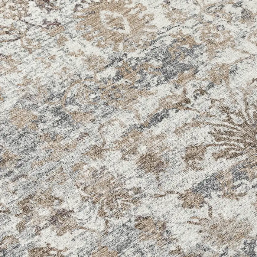 8' Taupe Ivory And Gray Round Abstract Washable Indoor Outdoor Area Rug Photo 9