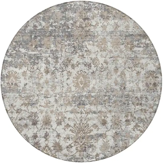 8' Taupe Ivory And Gray Round Abstract Washable Indoor Outdoor Area Rug Photo 3