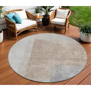 Photo of 8' Taupe Ivory And Gray Round Abstract Washable Indoor Outdoor Area Rug