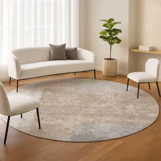8' Taupe Ivory And Gray Round Abstract Washable Indoor Outdoor Area Rug Photo 9