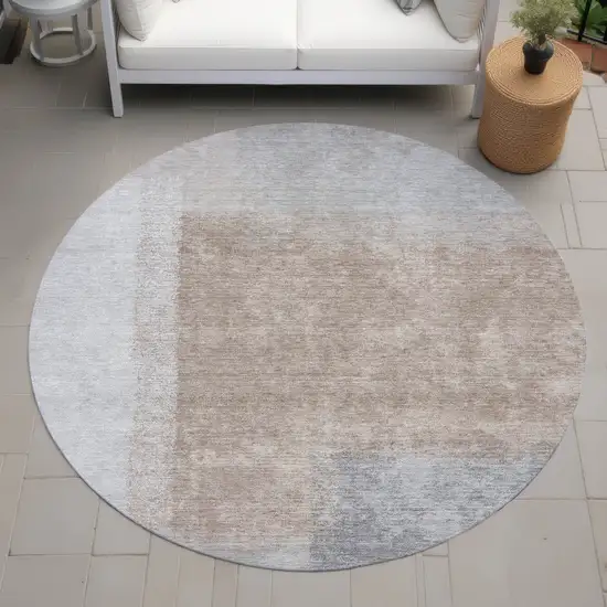 8' Taupe Ivory And Gray Round Abstract Washable Indoor Outdoor Area Rug Photo 8