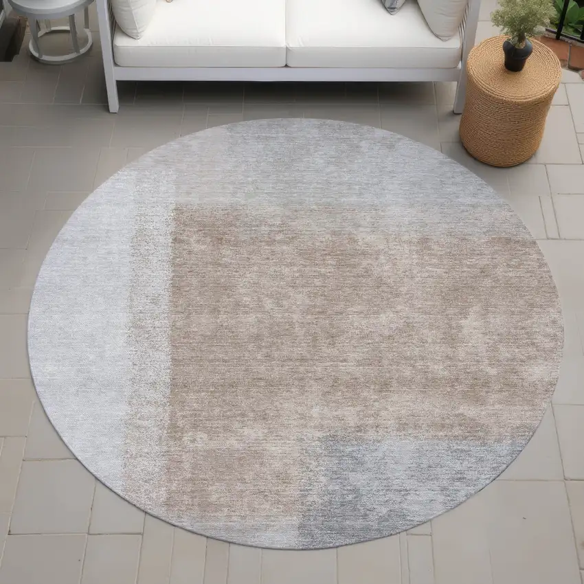 8' Taupe Ivory And Gray Round Abstract Washable Indoor Outdoor Area Rug Photo 8