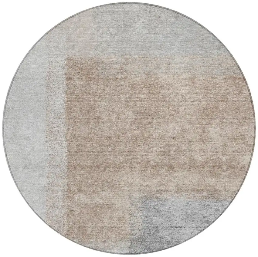 8' Taupe Ivory And Gray Round Abstract Washable Indoor Outdoor Area Rug Photo 4