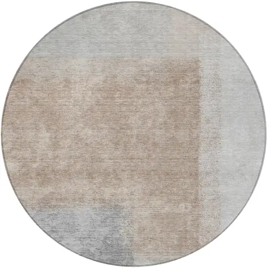 8' Taupe Ivory And Gray Round Abstract Washable Indoor Outdoor Area Rug Photo 5