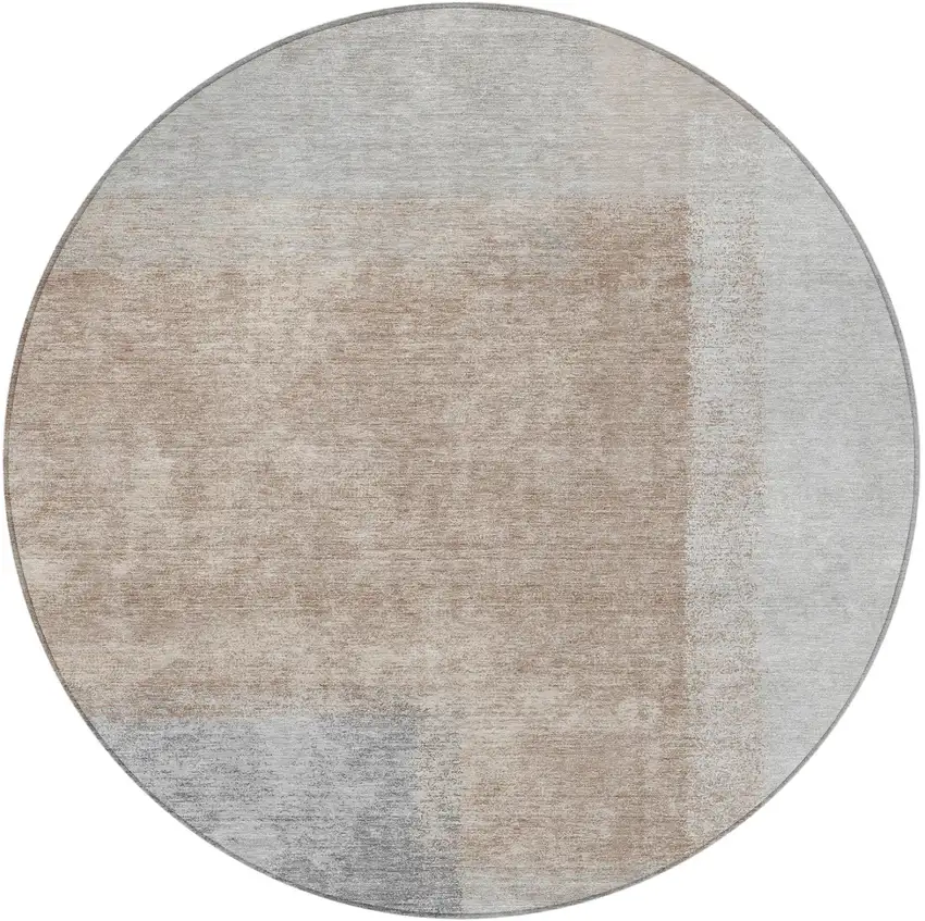 8' Taupe Ivory And Gray Round Abstract Washable Indoor Outdoor Area Rug Photo 5