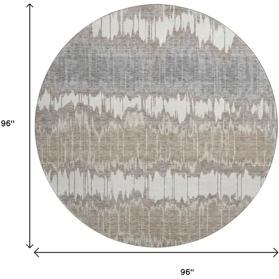 8' Taupe Ivory And Gray Striped Washable Round Rug With UV Protection Photo 3
