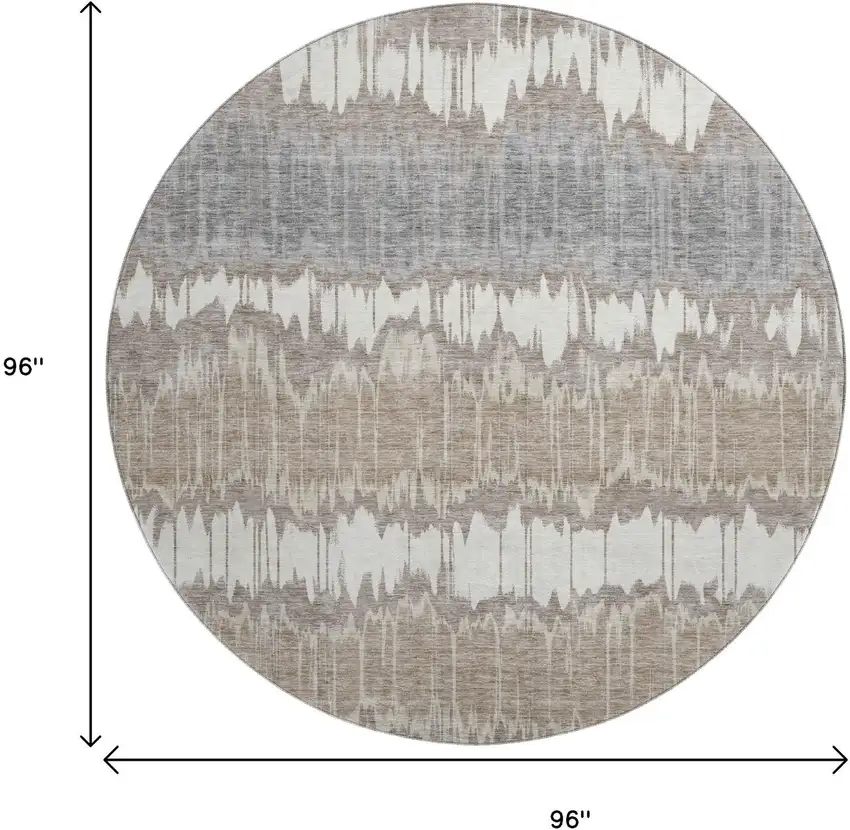 8' Taupe Ivory And Gray Striped Washable Round Rug With UV Protection Photo 3