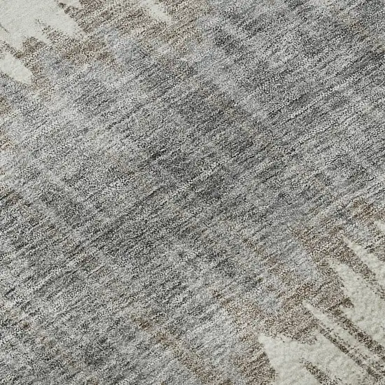 8' Taupe Ivory And Gray Striped Washable Round Rug With UV Protection Photo 9