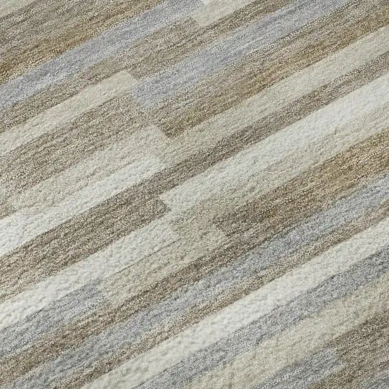 8' Taupe Ivory And Gray Striped Washable Round Rug With UV Protection Photo 9