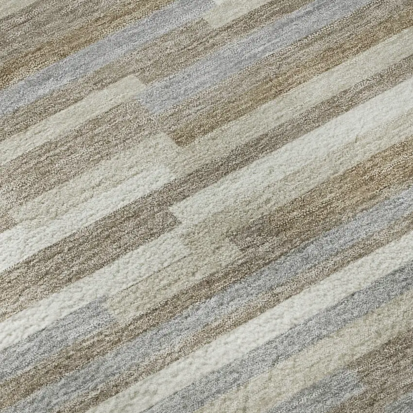 8' Taupe Ivory And Gray Striped Washable Round Rug With UV Protection Photo 9