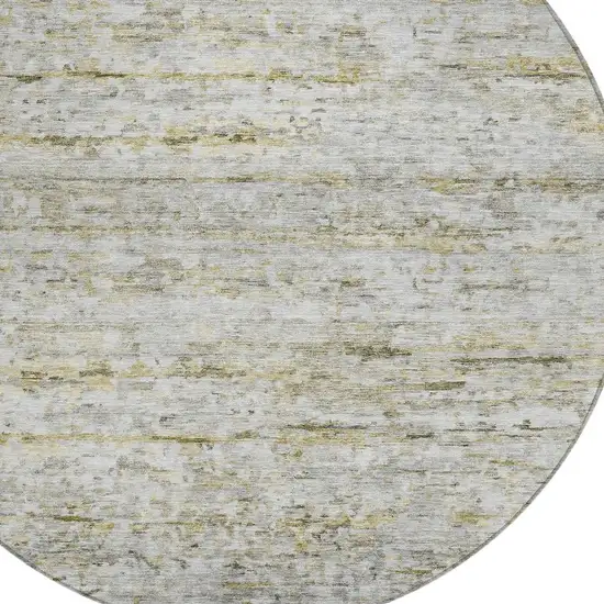 8' Taupe Ivory And Green Round Striped Washable Indoor Outdoor Area Rug Photo 5