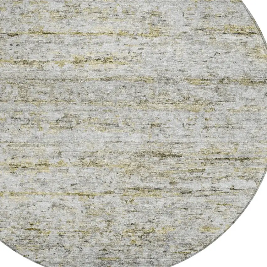 8' Taupe Ivory And Green Round Striped Washable Indoor Outdoor Area Rug Photo 5