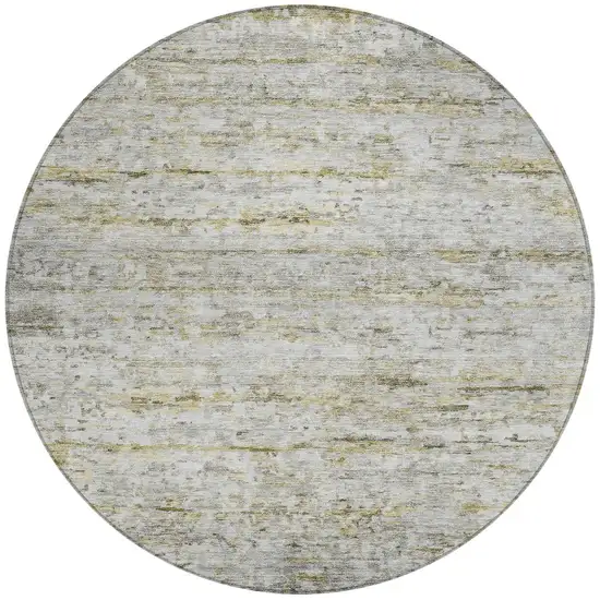 8' Taupe Ivory And Green Round Striped Washable Indoor Outdoor Area Rug Photo 6