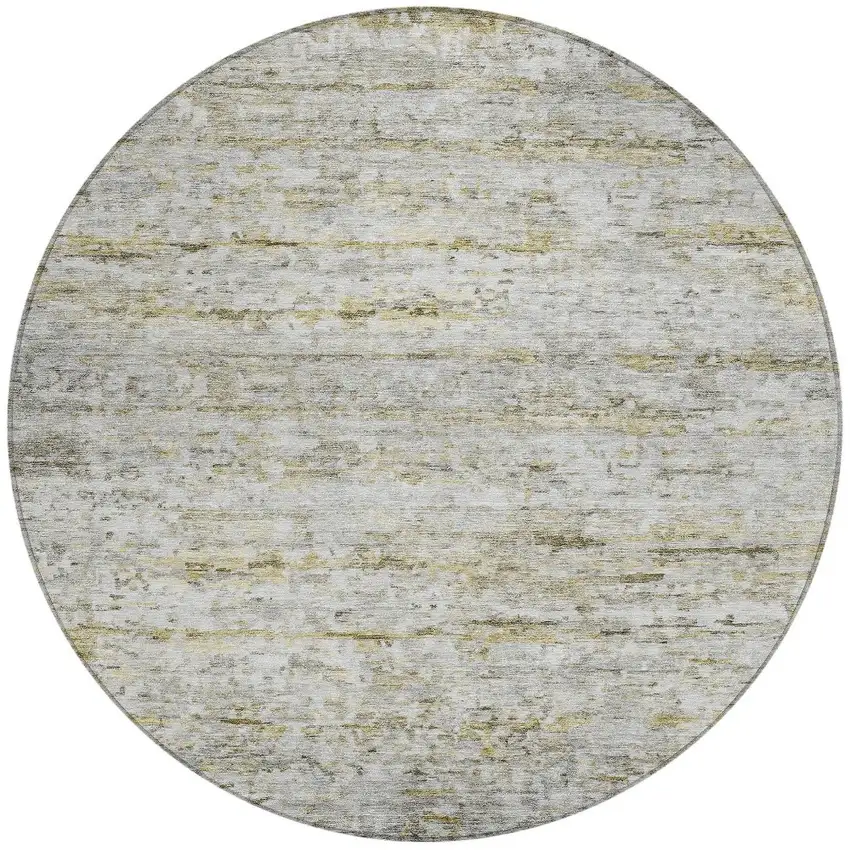 8' Taupe Ivory And Green Round Striped Washable Indoor Outdoor Area Rug Photo 6