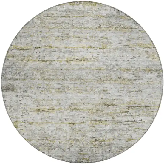 8' Taupe Ivory And Green Round Striped Washable Indoor Outdoor Area Rug Photo 2