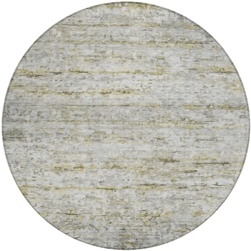 8' Taupe Ivory And Green Round Striped Washable Indoor Outdoor Area Rug Photo 2