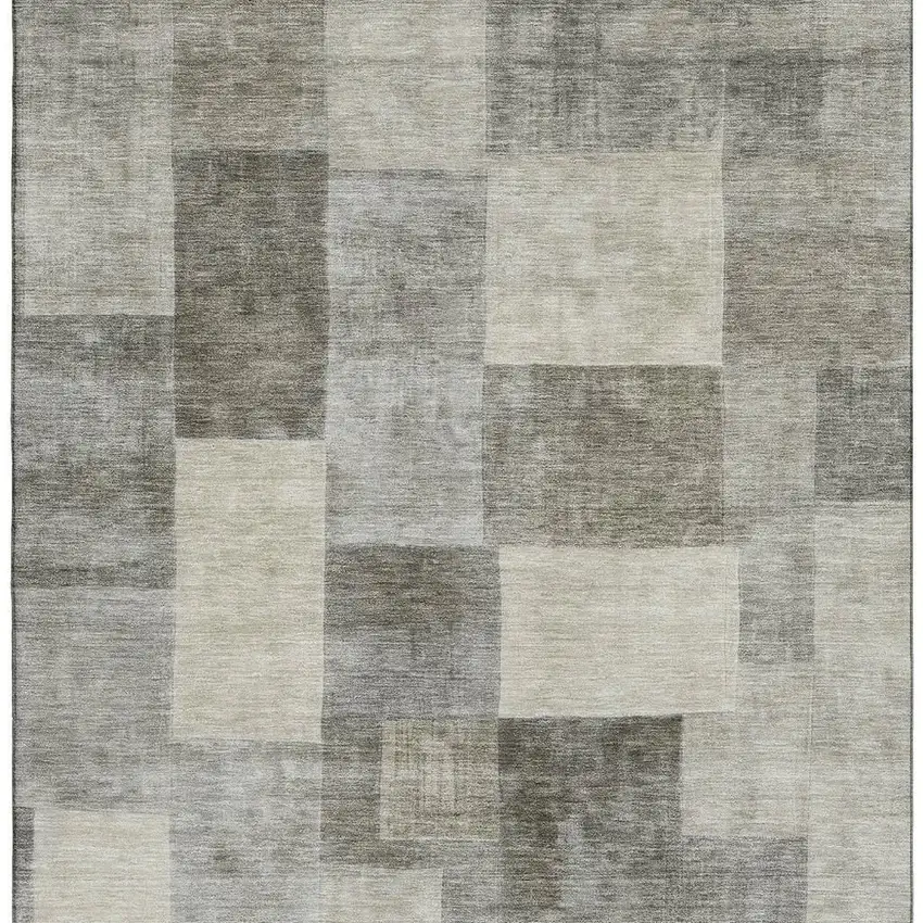 8' Taupe Ivory And Khaki Geometric Washable Area Rug With UV Protection Photo 3