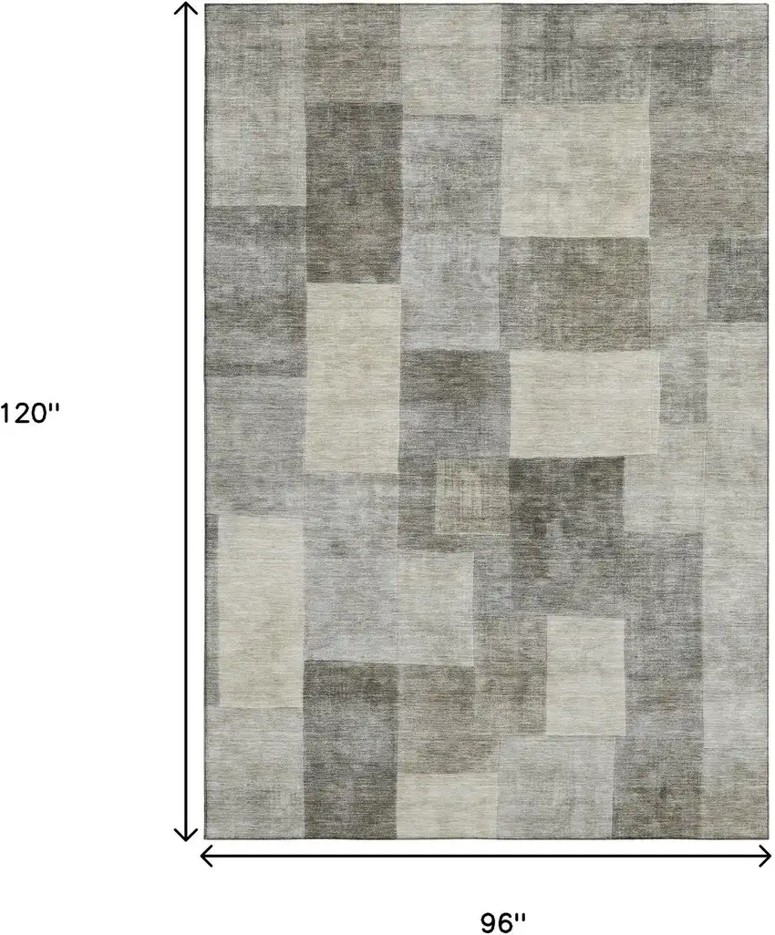 8' Taupe Ivory And Khaki Geometric Washable Area Rug With UV Protection Photo 6