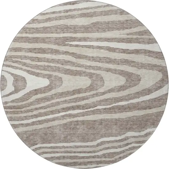 8' Taupe Ivory And Khaki Woodland Lodge Washable Round Rug With UV Protection Photo 3