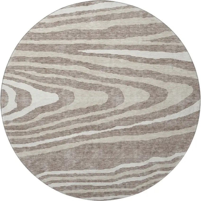 8' Taupe Ivory And Khaki Woodland Lodge Washable Round Rug With UV Protection Photo 3