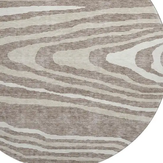 8' Taupe Ivory And Khaki Woodland Lodge Washable Round Rug With UV Protection Photo 2