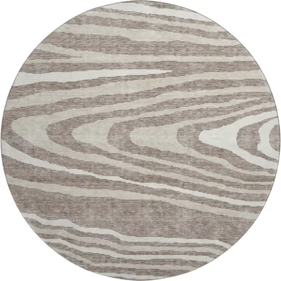 8' Taupe Ivory And Khaki Woodland Lodge Washable Round Rug With UV Protection Photo 1