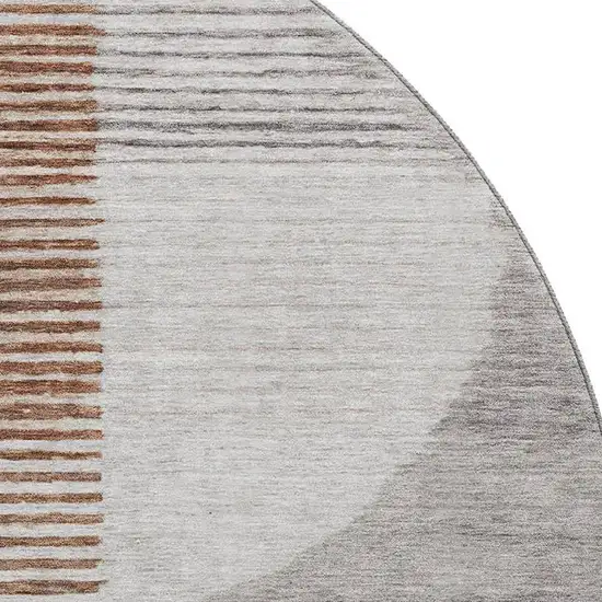 8' Taupe Ivory And Rust Geometric Washable Round Rug With UV Protection Photo 3