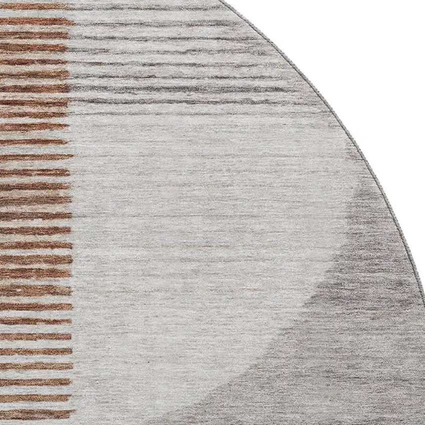 8' Taupe Ivory And Rust Geometric Washable Round Rug With UV Protection Photo 3