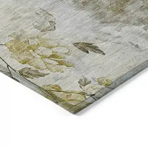 Photo of 8' Taupe Ivory And Tan Round Floral Washable Indoor Outdoor Area Rug