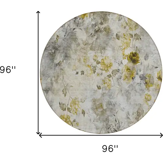 8' Taupe Ivory And Tan Round Floral Washable Indoor Outdoor Area Rug Photo 8
