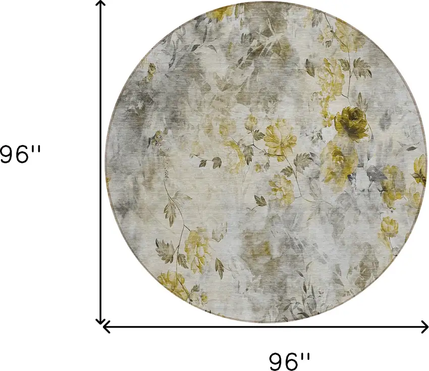 8' Taupe Ivory And Tan Round Floral Washable Indoor Outdoor Area Rug Photo 8