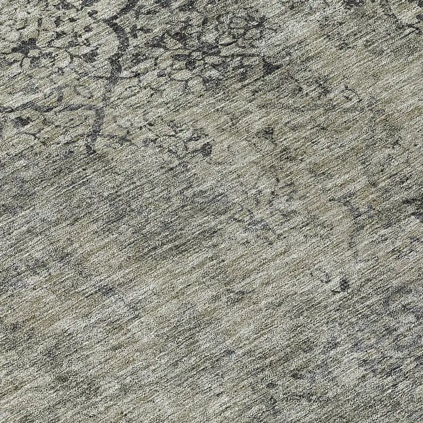 8' Taupe Khaki And Charcoal Round Floral Washable Indoor Outdoor Area Rug Photo 8