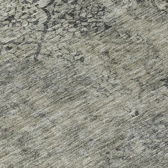8' Taupe Khaki And Charcoal Round Floral Washable Indoor Outdoor Area Rug Photo 8