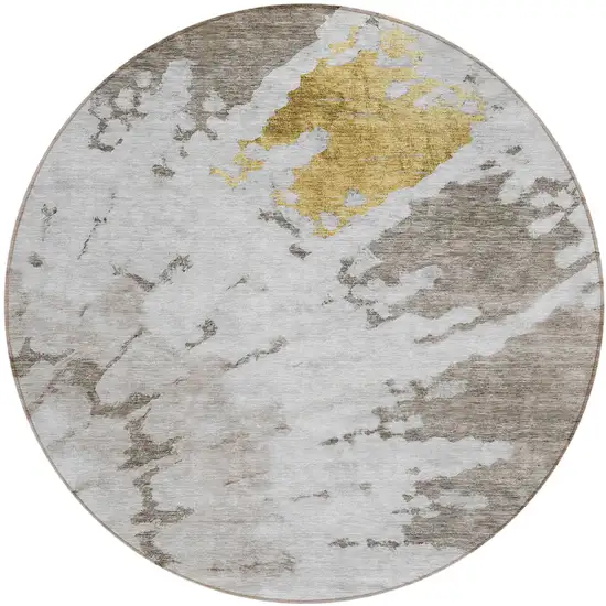8' Taupe Khaki And Ivory Round Abstract Washable Indoor Outdoor Area Rug Photo 1