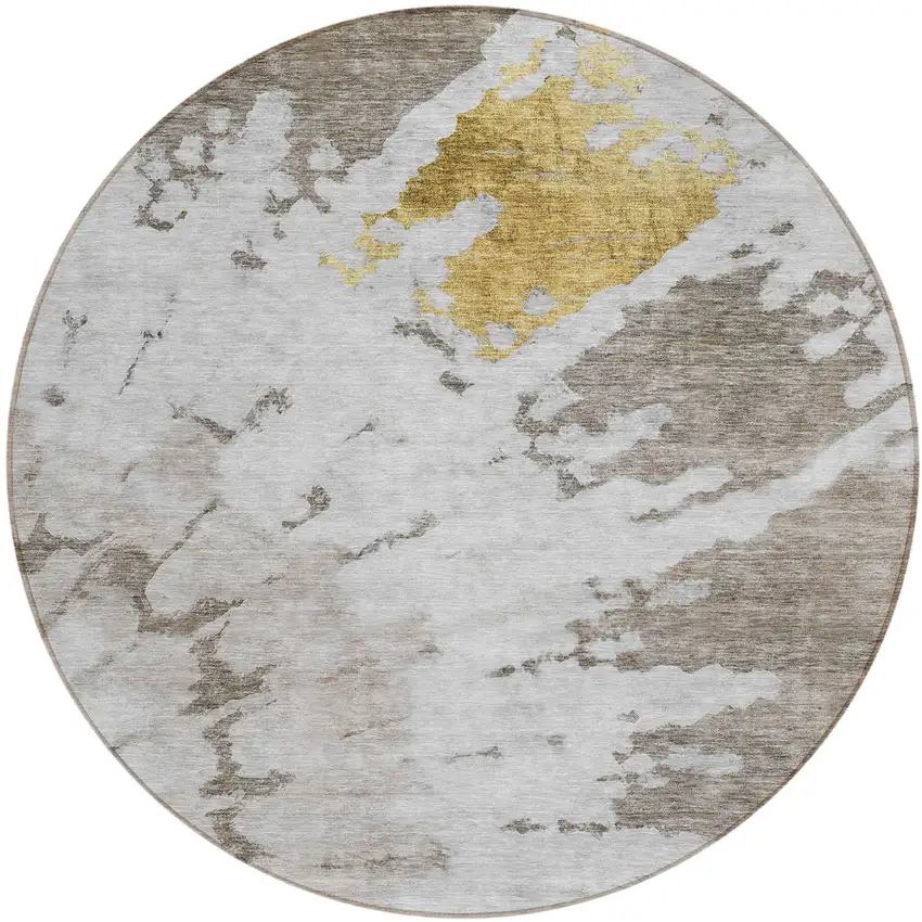 8' Taupe Khaki And Ivory Round Abstract Washable Indoor Outdoor Area Rug Photo 1