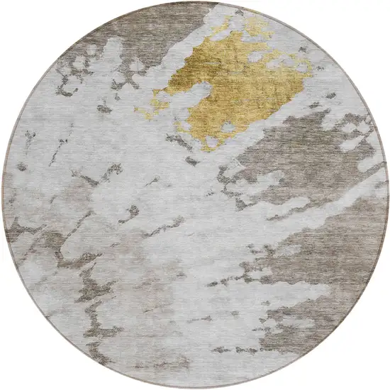 8' Taupe Khaki And Ivory Round Abstract Washable Indoor Outdoor Area Rug Photo 1