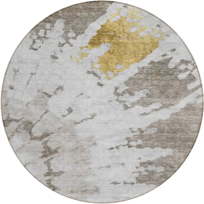 8' Taupe Khaki And Ivory Round Abstract Washable Indoor Outdoor Area Rug Photo 1