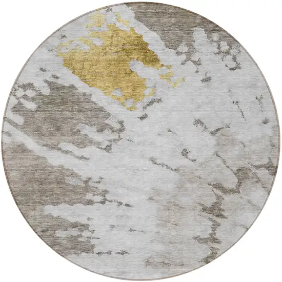 8' Taupe Khaki And Ivory Round Abstract Washable Indoor Outdoor Area Rug Photo 4