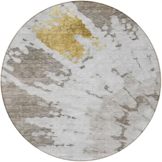 8' Taupe Khaki And Ivory Round Abstract Washable Indoor Outdoor Area Rug Photo 4