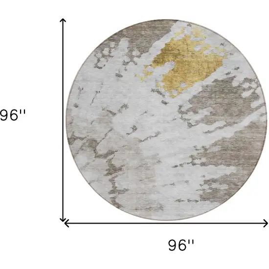 8' Taupe Khaki And Ivory Round Abstract Washable Indoor Outdoor Area Rug Photo 3
