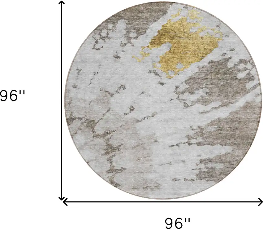 8' Taupe Khaki And Ivory Round Abstract Washable Indoor Outdoor Area Rug Photo 3